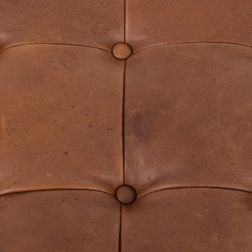 Hadley Rustic Lodge Brown Leather Wood Frame Tufted Ottoman|