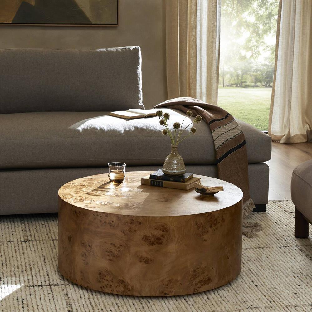 Syra Modern Classic Burl Drum Coffee Table|