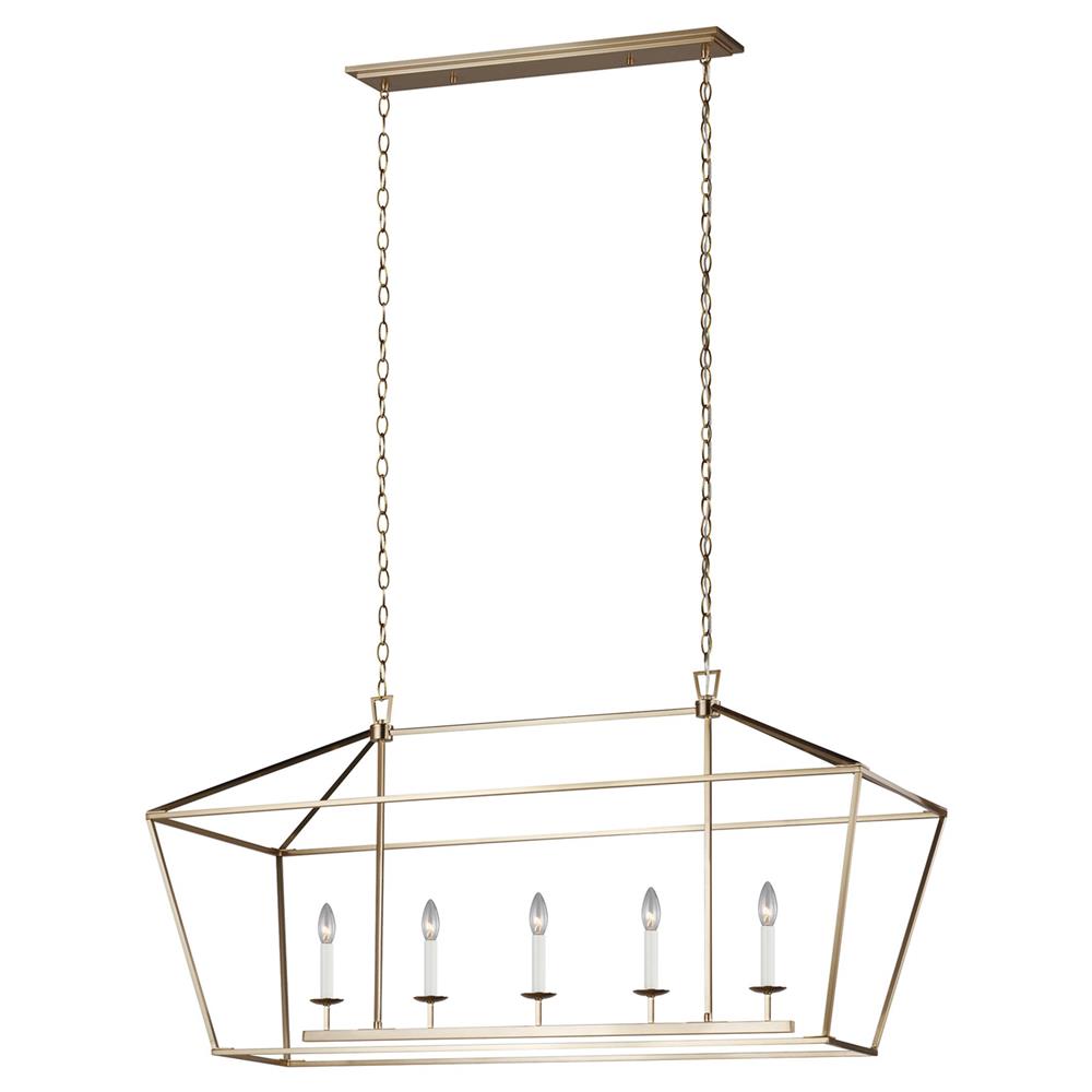 Visual Comfort Studio Dianna Mid Century Satin Brass 5 Light Linear Chandelier|