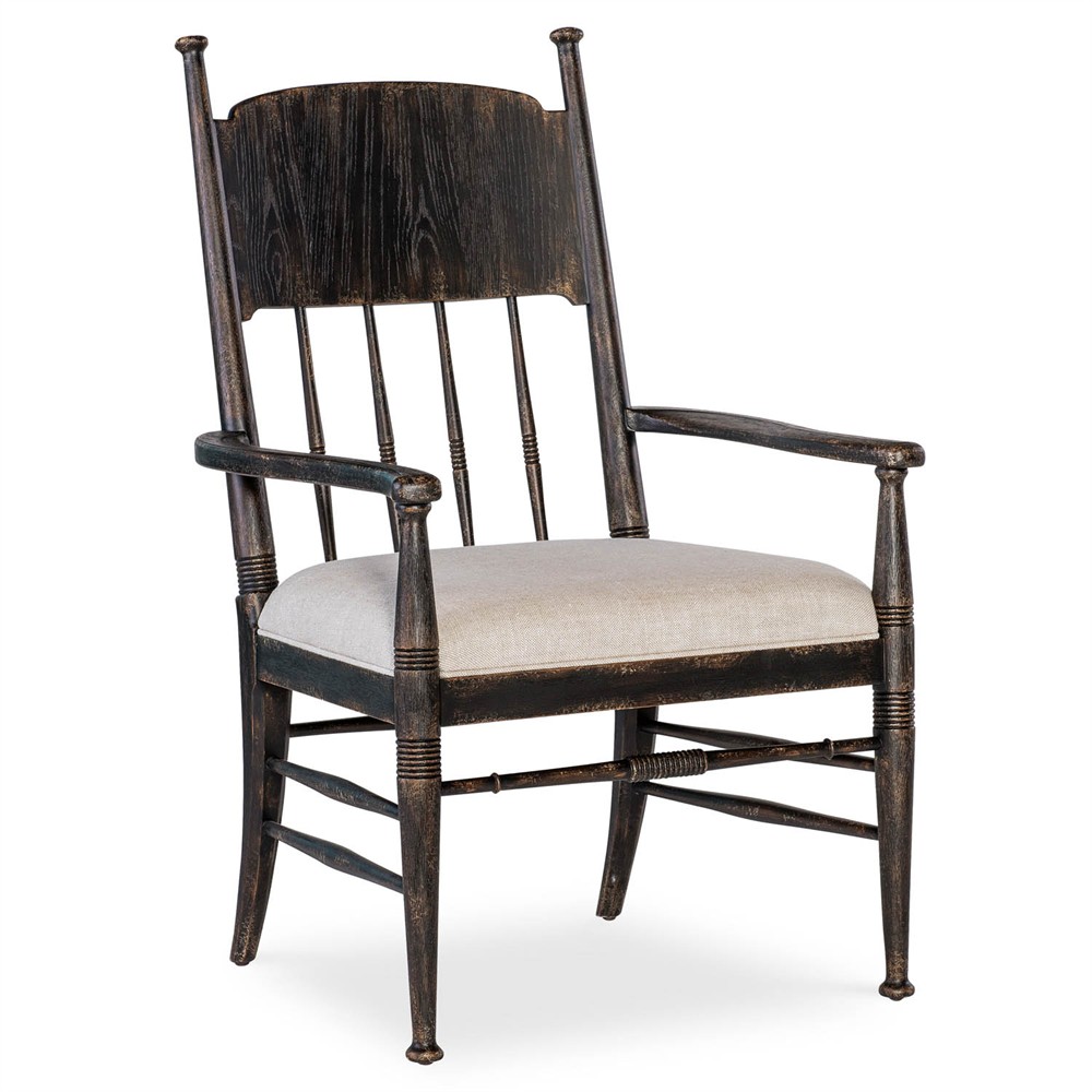 Leo Updated Traditional Beige Performance Black Oak Dining Arm Chair|