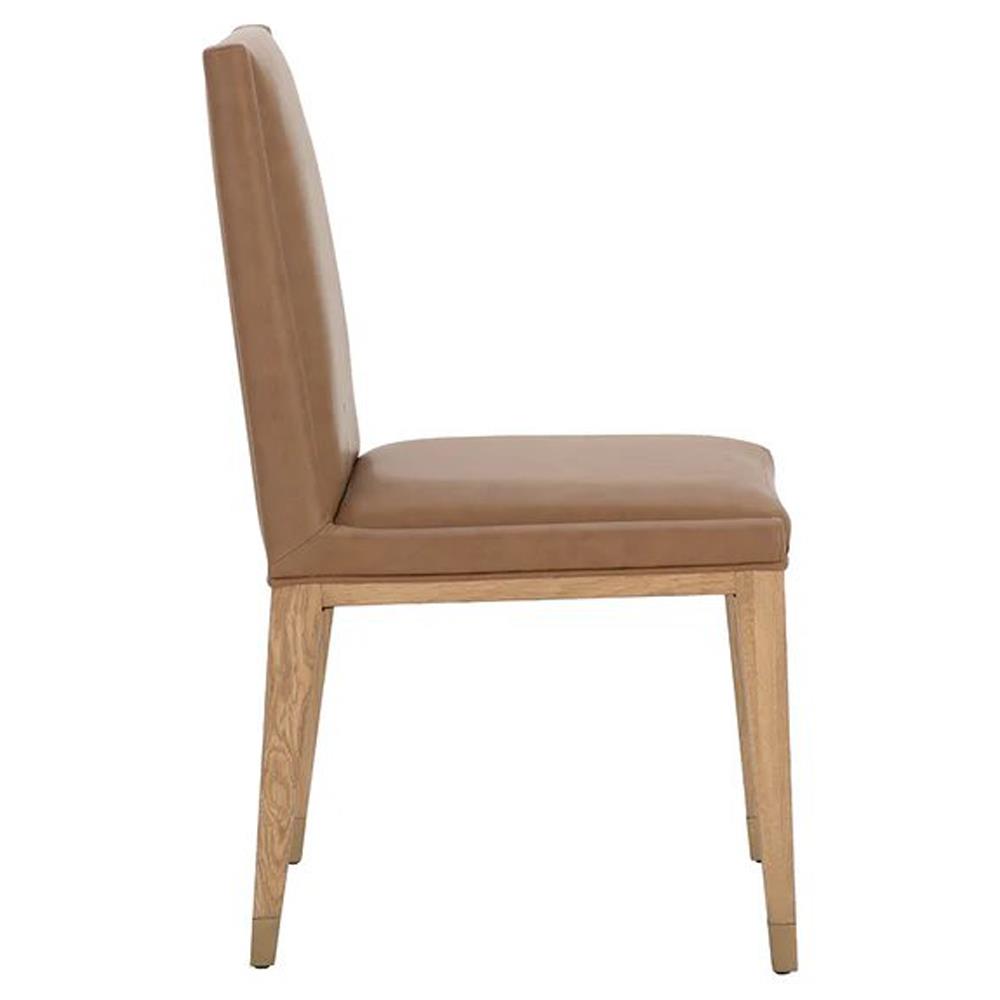 Palmerston Modern Classic Brown Faux Leather Oak Wood Dining Chair - Set of 2|