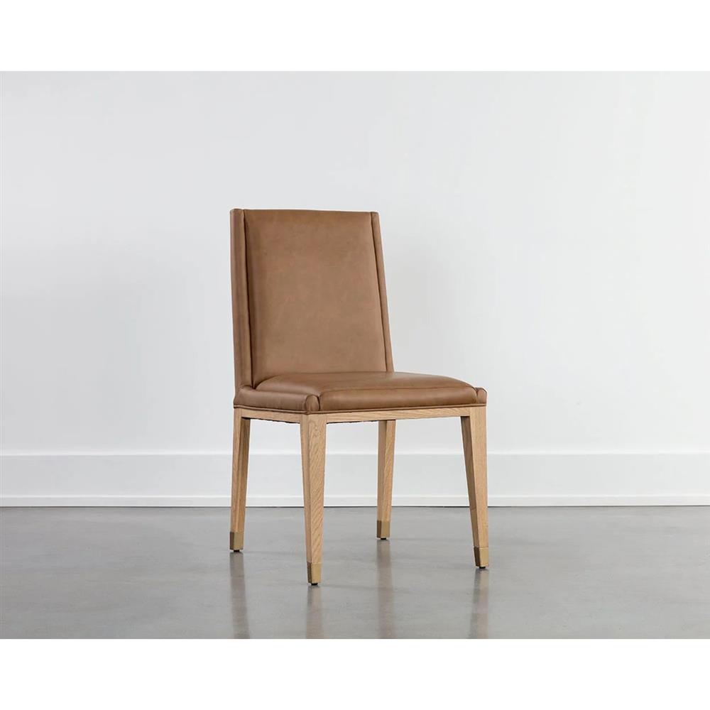 Palmerston Modern Classic Brown Faux Leather Oak Wood Dining Chair - Set of 2|