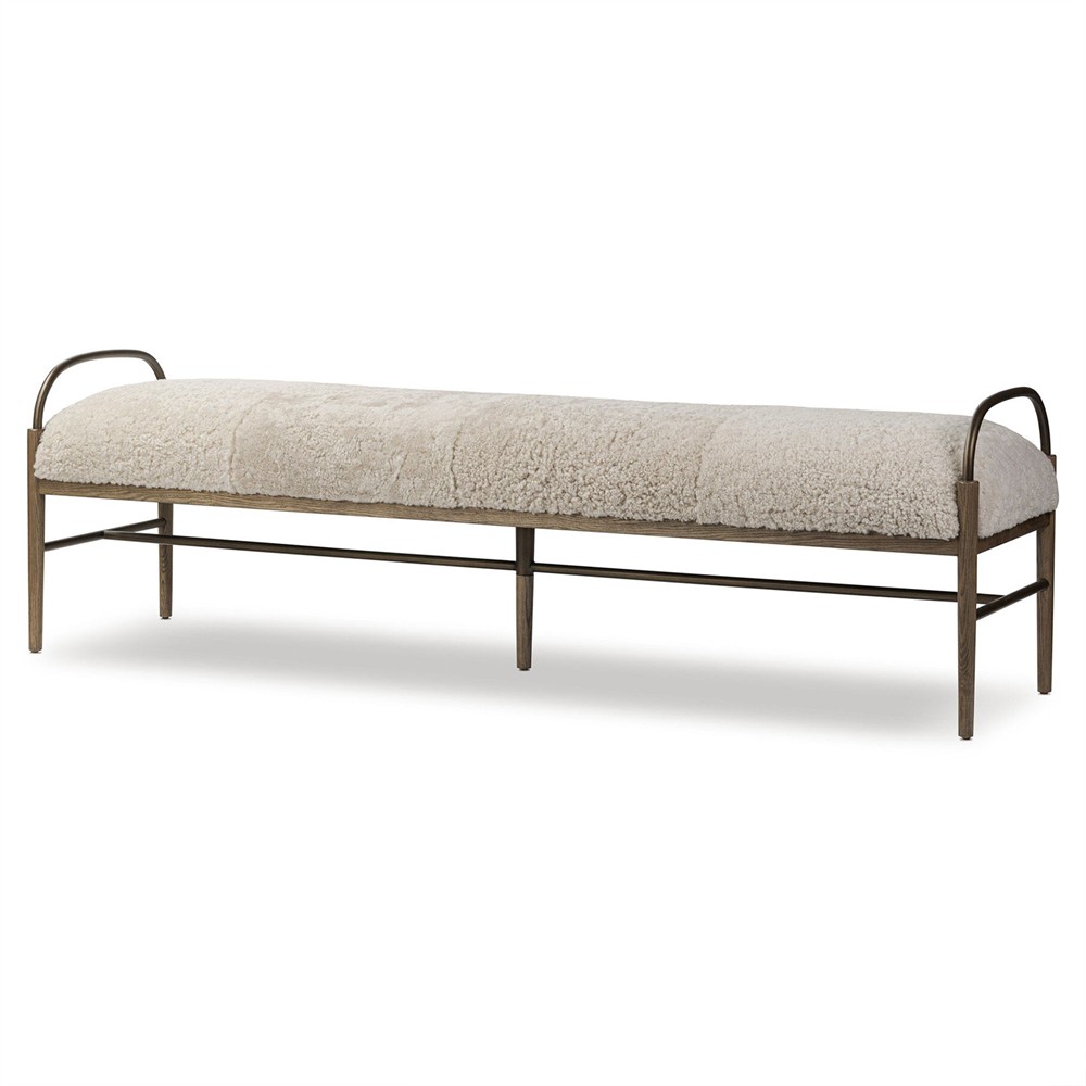 Demi Beige Shearling Accent Bench|