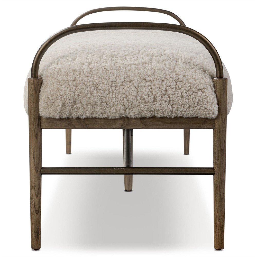 Demi Beige Shearling Accent Bench|