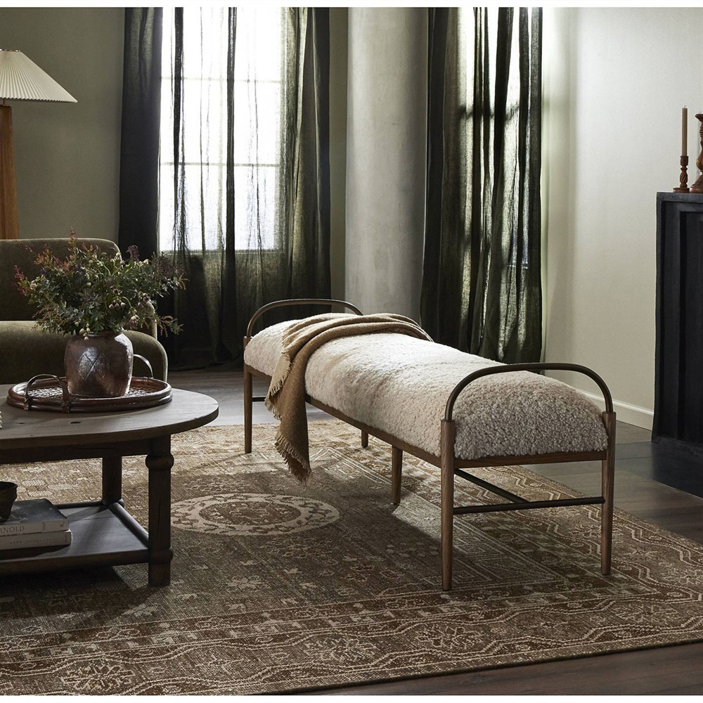 Demi Beige Shearling Accent Bench|