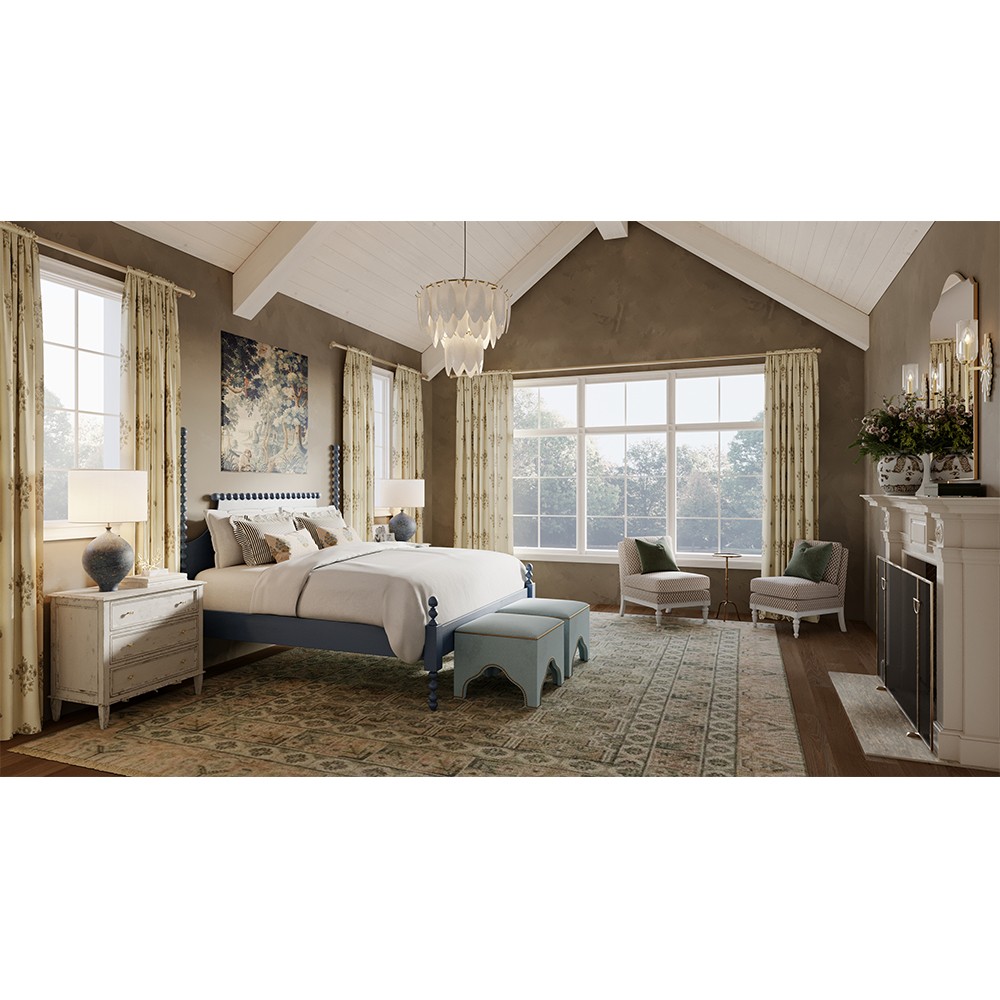 Elio Updated Traditional Brown Wood Spindle Poster Bed - Queen|