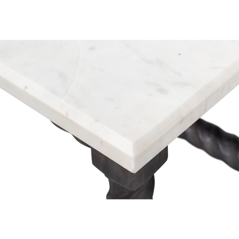 Stella Updated Traditional White Marble Brown Wood Rectangular Coffee Table|
