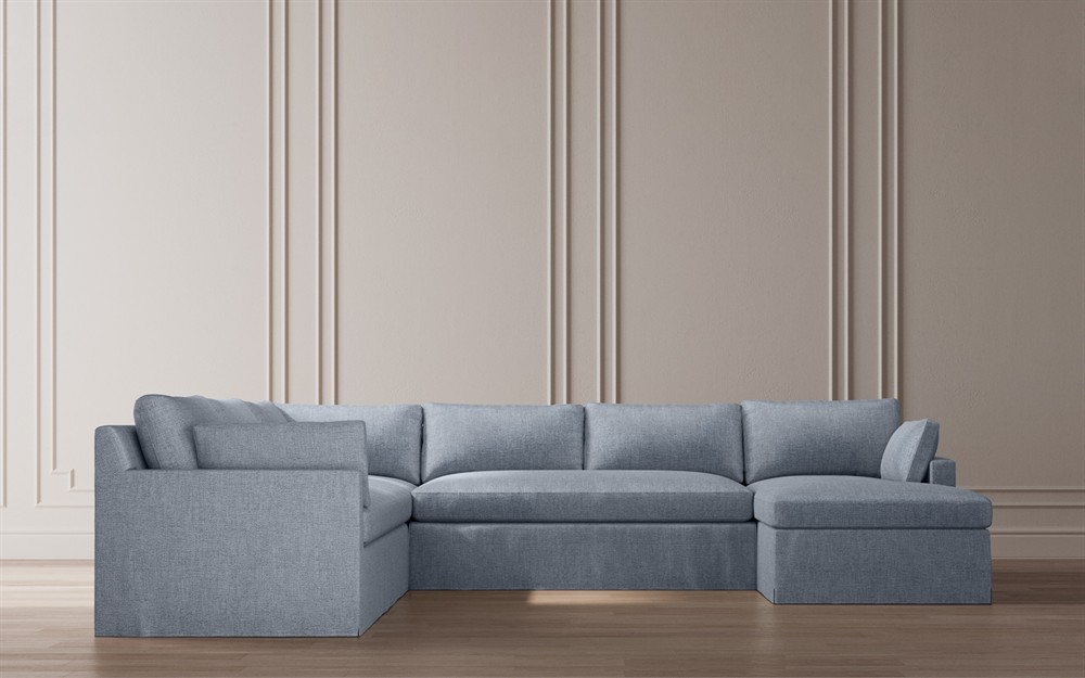 Weybridge Sea Salt Performance Slipcovered U-Chaise Sectional - Right Chaise - 142&quot;|