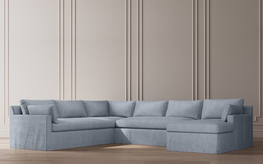 Weybridge Sea Salt Performance Slipcovered U-Chaise Sectional - Right Chaise - 142&quot;|