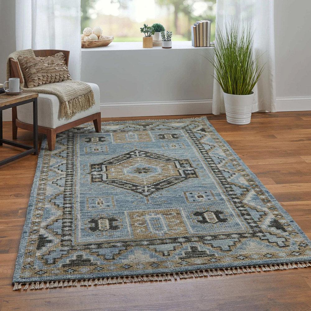 Avery Global Bazaar Blue Wool Medallion Patterned Hand Knotted Rug - 5G??x8GǦ|