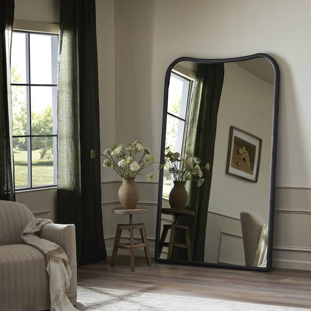 Patz Black Antique Floor Mirror|