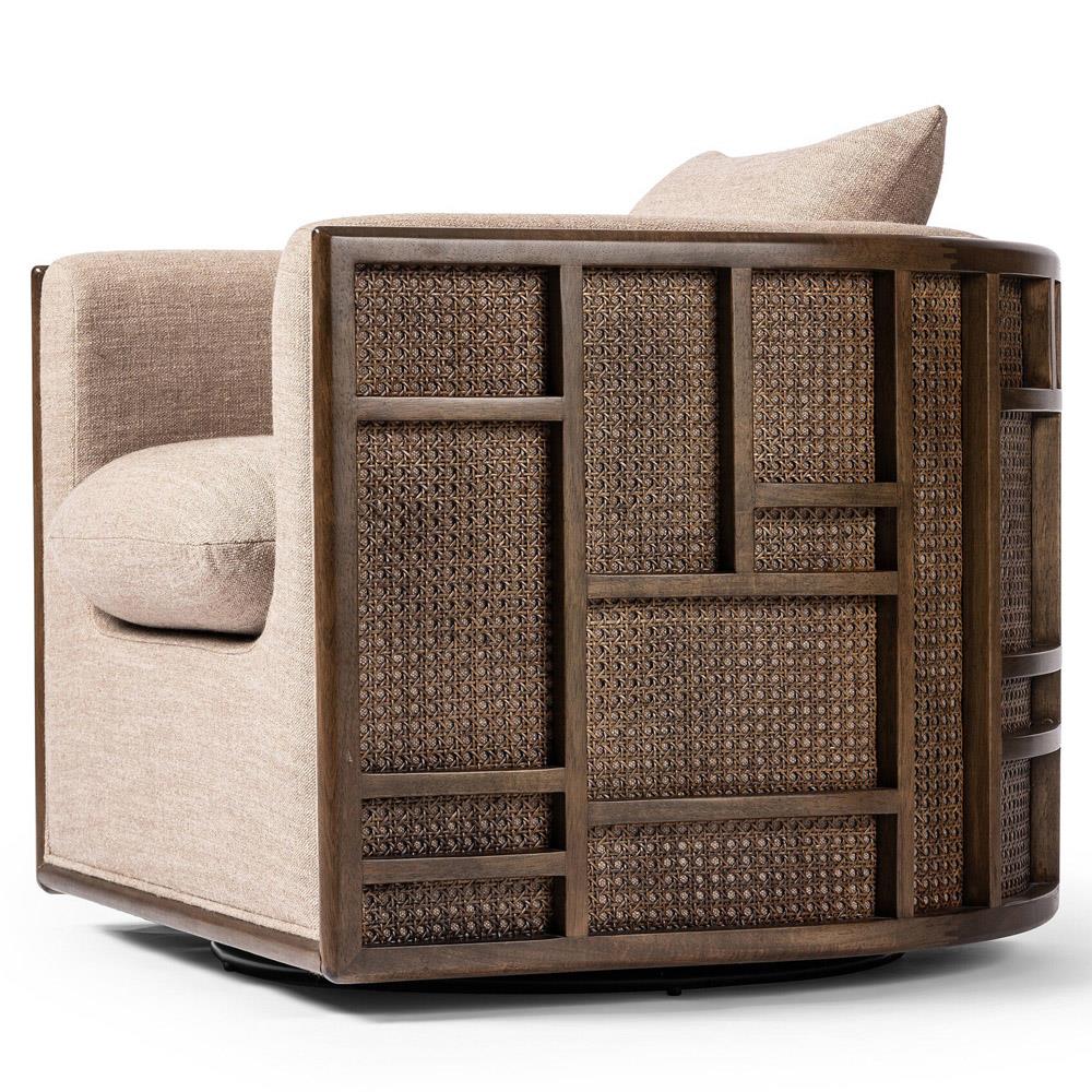 Jun Coastal Beach Dark Beige Performance Brown Cane Wood Swivel Arm Chair|