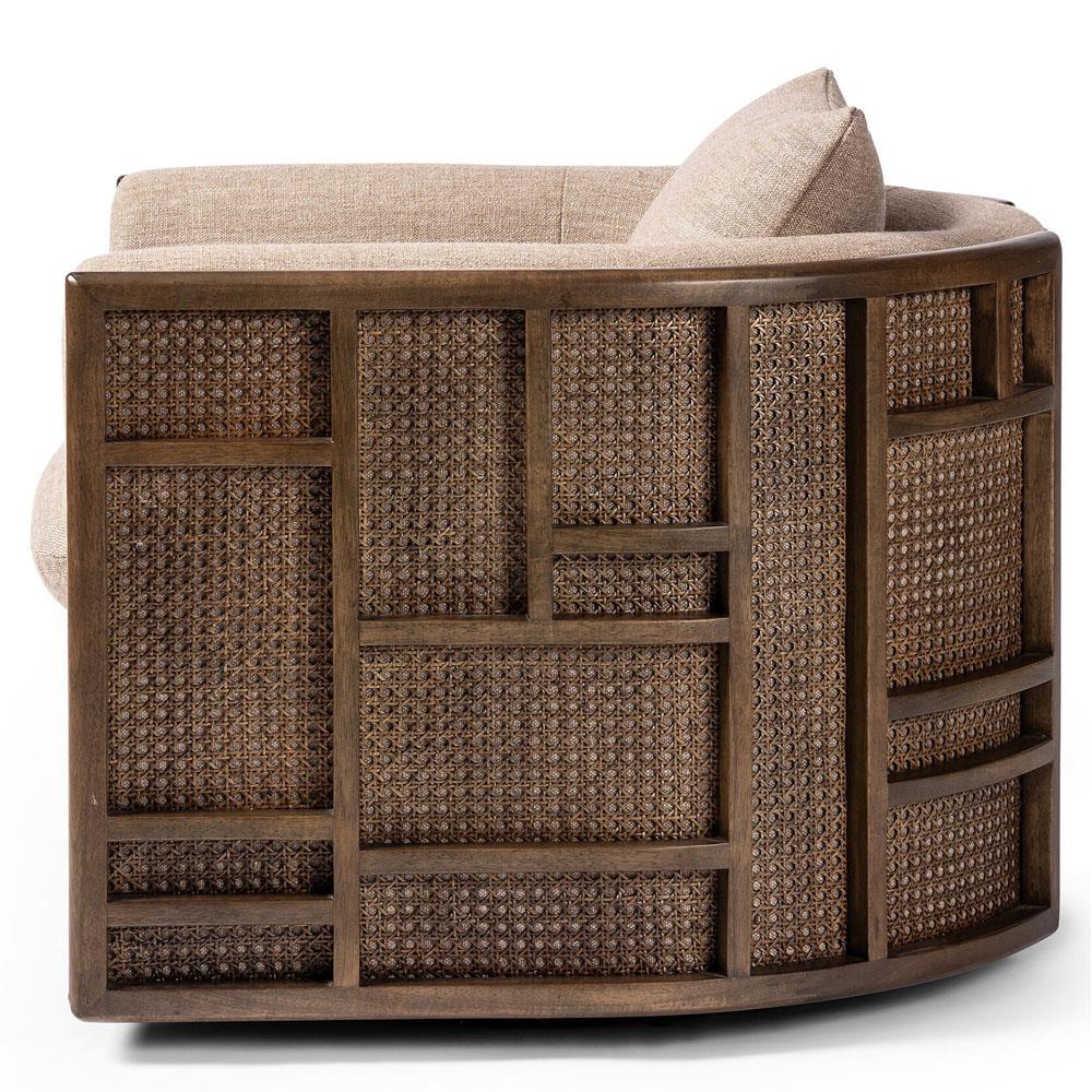 Jun Coastal Beach Dark Beige Performance Brown Cane Wood Swivel Arm Chair|