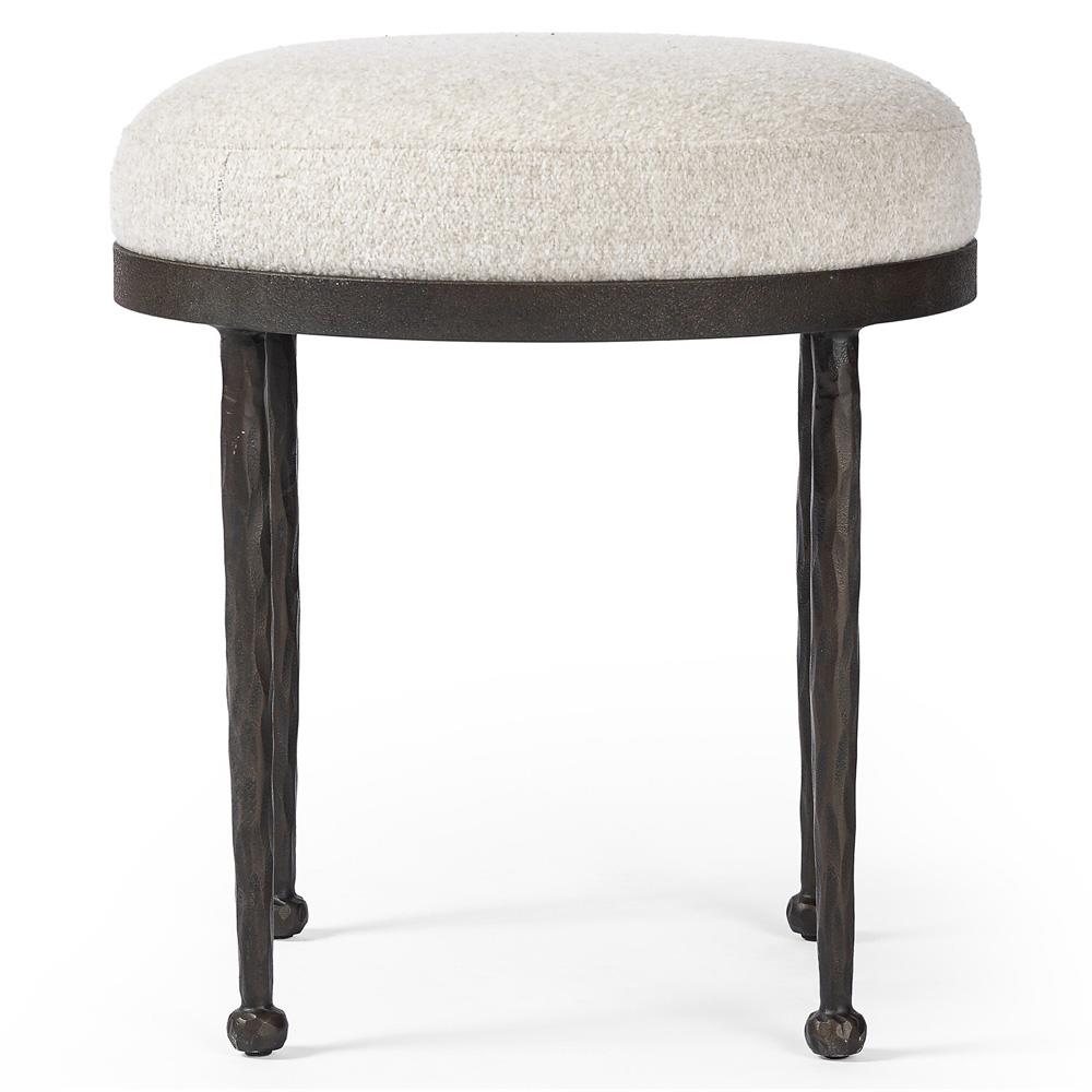 Calix French Country Off White Shearling Iron Accent Stool|