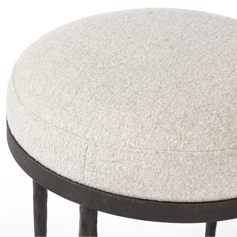 Calix French Country Off White Shearling Iron Accent Stool|