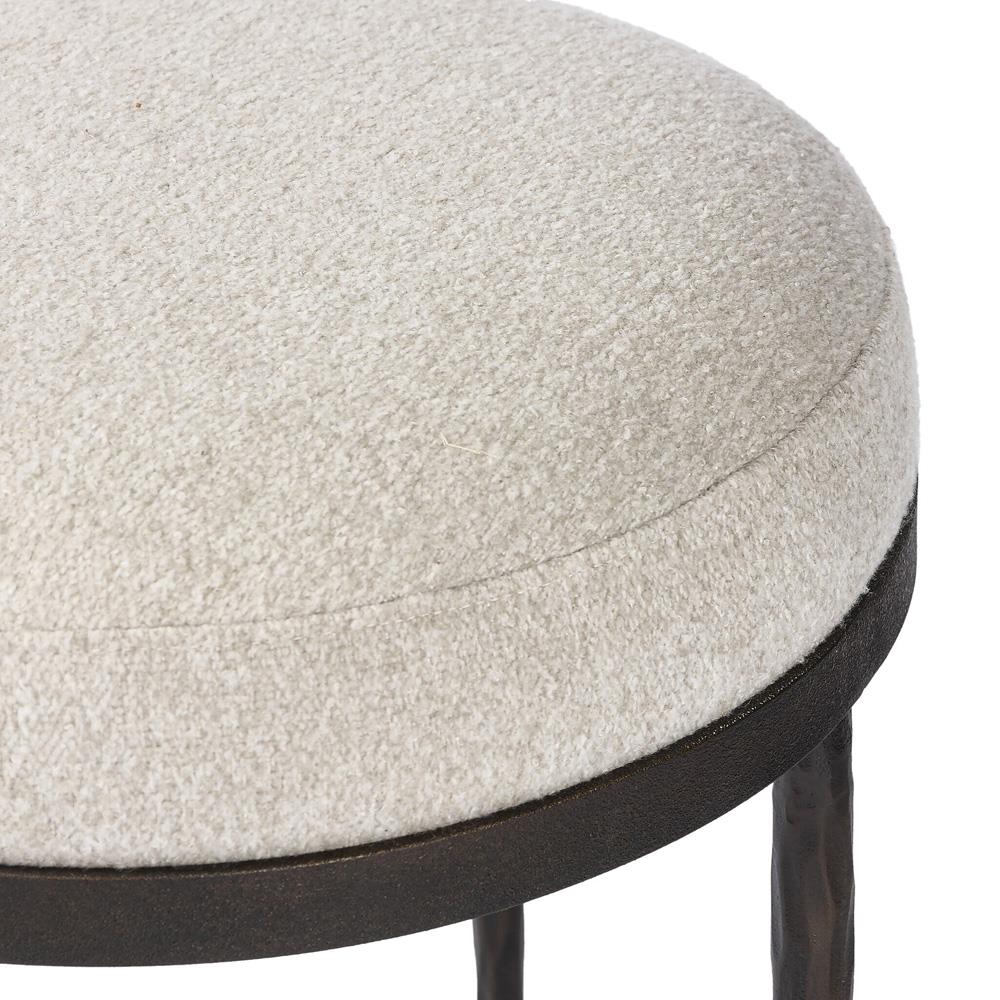 Calix French Country Off White Shearling Iron Accent Stool|