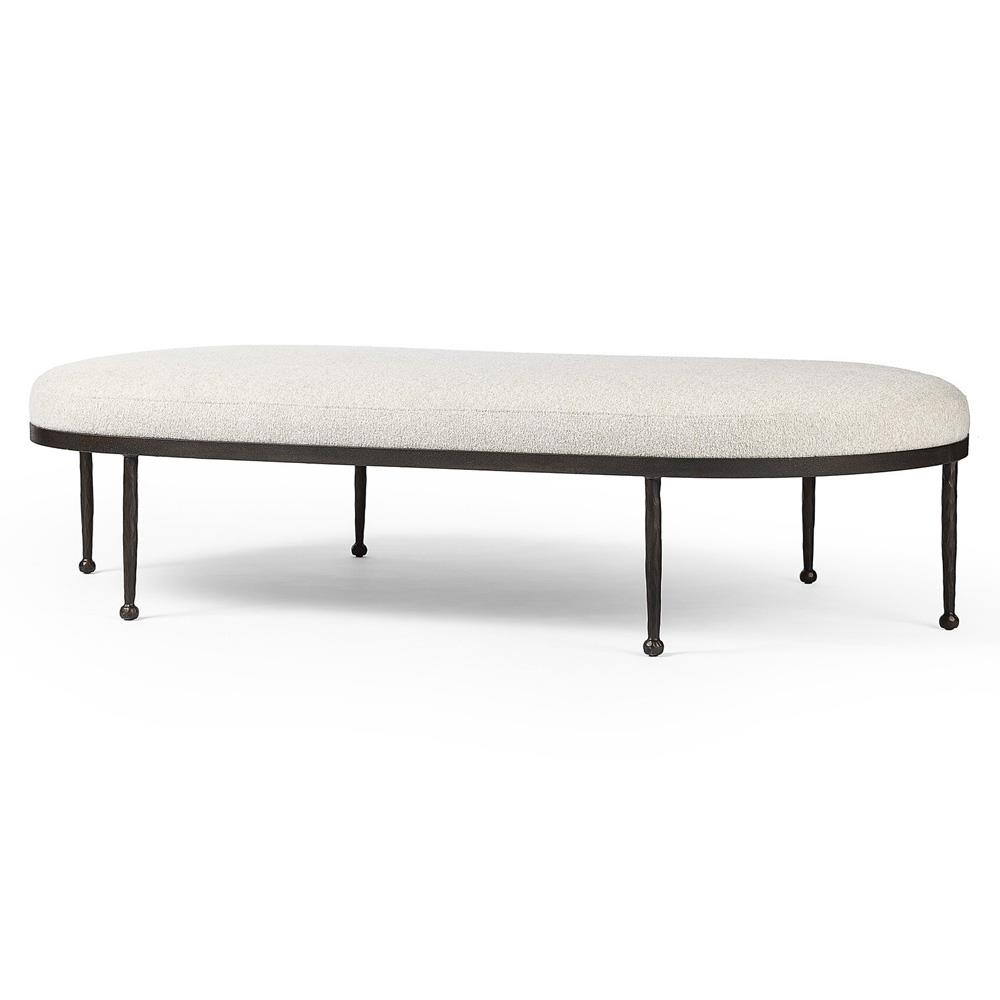 Calix French Country Off White Shearling Iron Cocktail Ottoman|