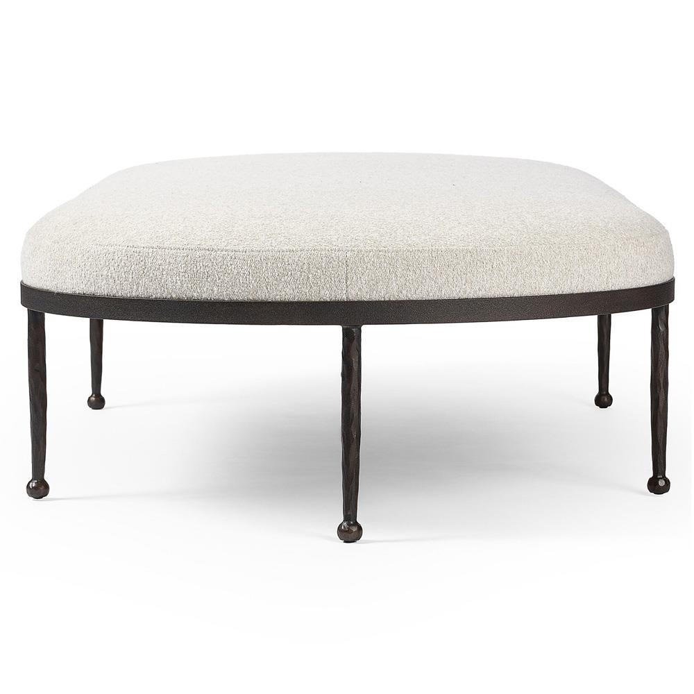 Calix French Country Off White Shearling Iron Cocktail Ottoman|