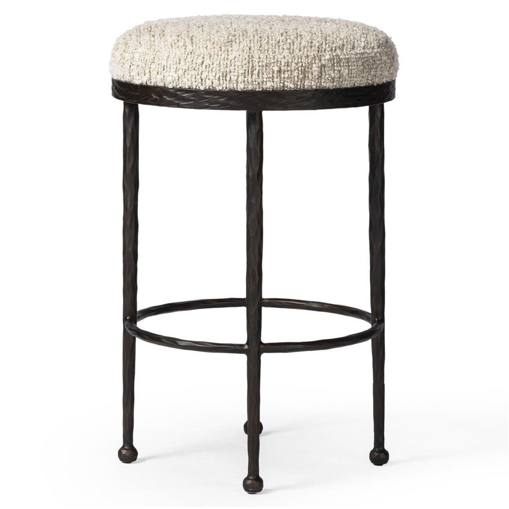 Calix French Country Cream Boucle Iron Counter Stool|