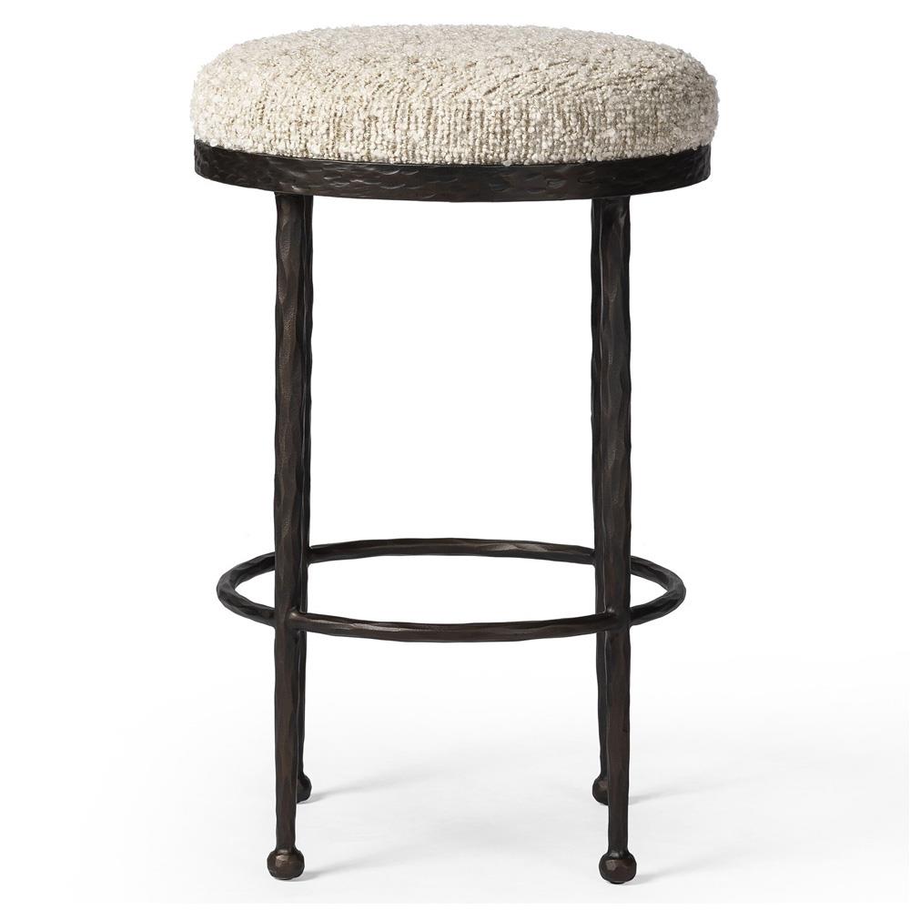 Calix French Country Cream Boucle Iron Counter Stool|