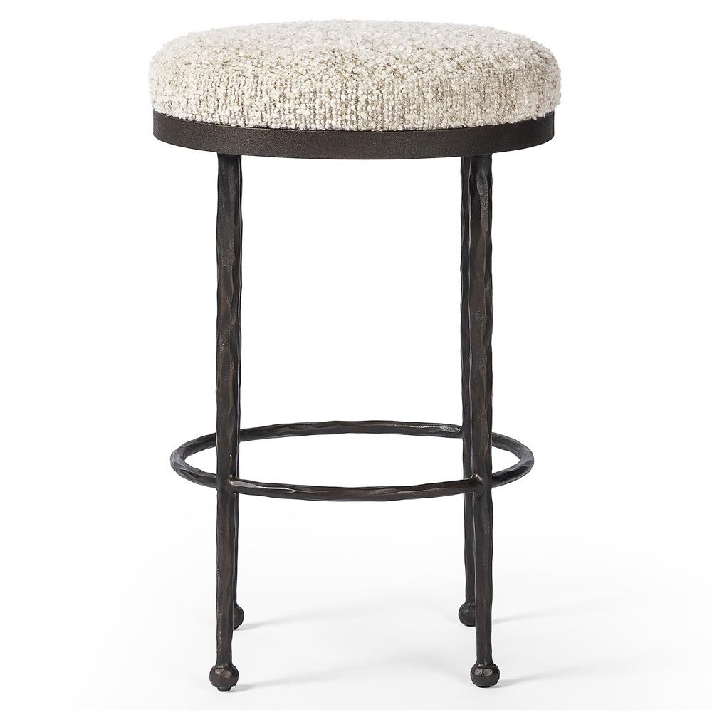 Calix French Country Cream Boucle Iron Counter Stool|