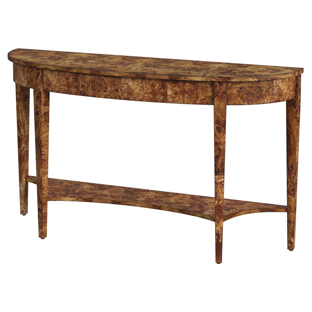Estrella French Country Traditional Burl Demilune Console Table|