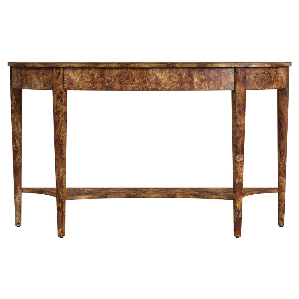 Estrella French Country Traditional Burl Demilune Console Table|