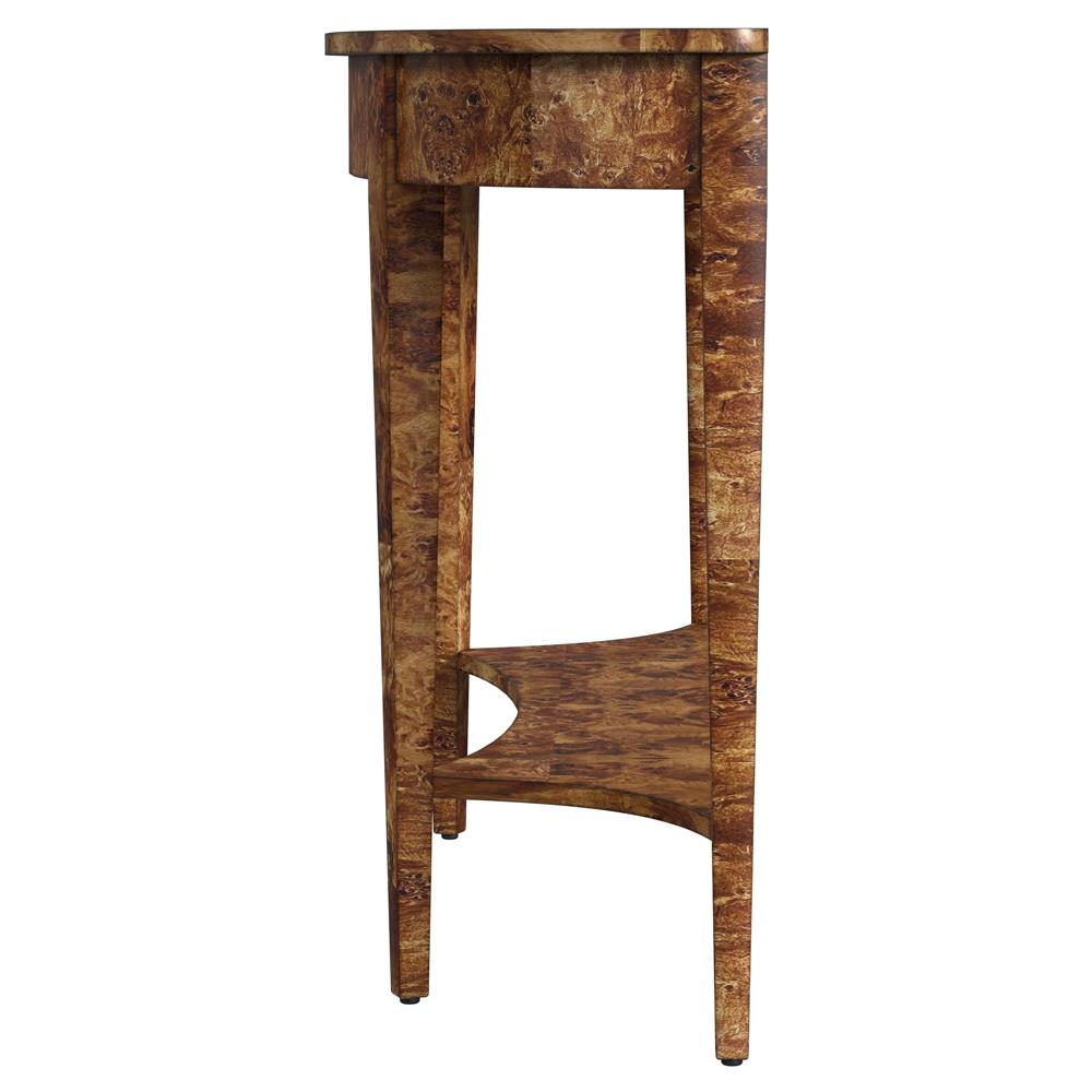 Estrella French Country Traditional Burl Demilune Console Table|