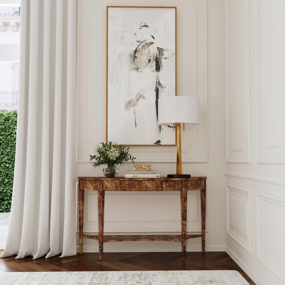 Estrella French Country Traditional Burl Demilune Console Table|