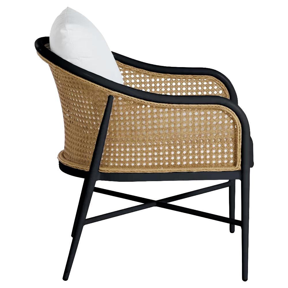 Havana Euro White Cushion Black Frame Cane Outdoor Arm Chair|