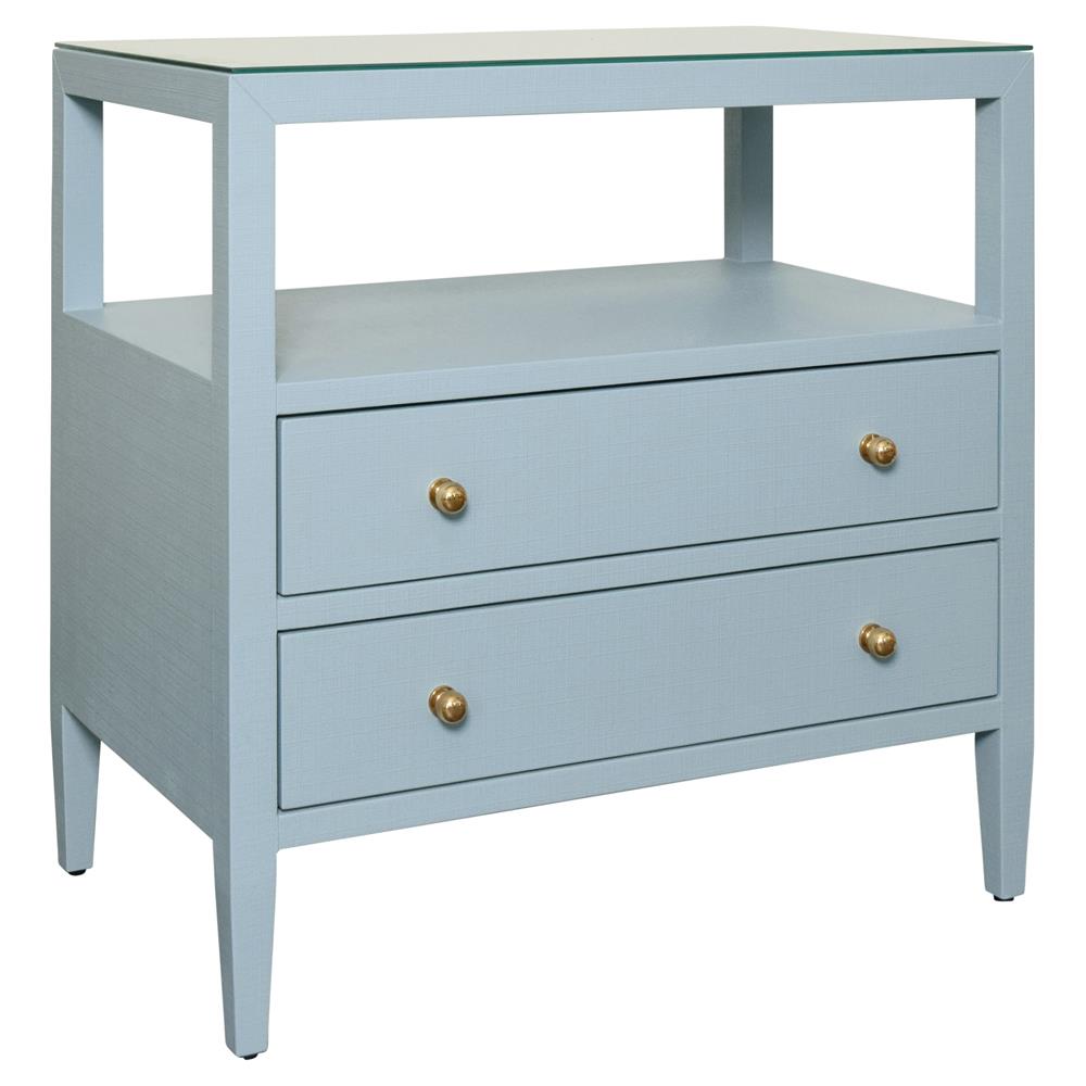 Worlds Away Douglas Coastal Beach Blue Linen Nightstand Wide (Over