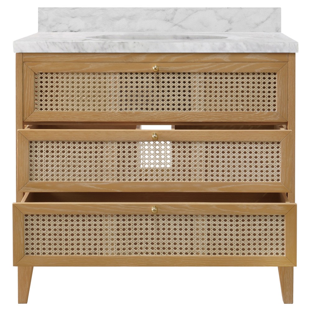 Worlds Away Wynn Coastal Beach White Marble Cane Cerused Oak