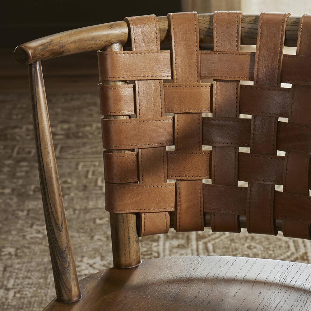 Rena Rustic Lodge Woven Leather Brown Wood Dining Side Chair