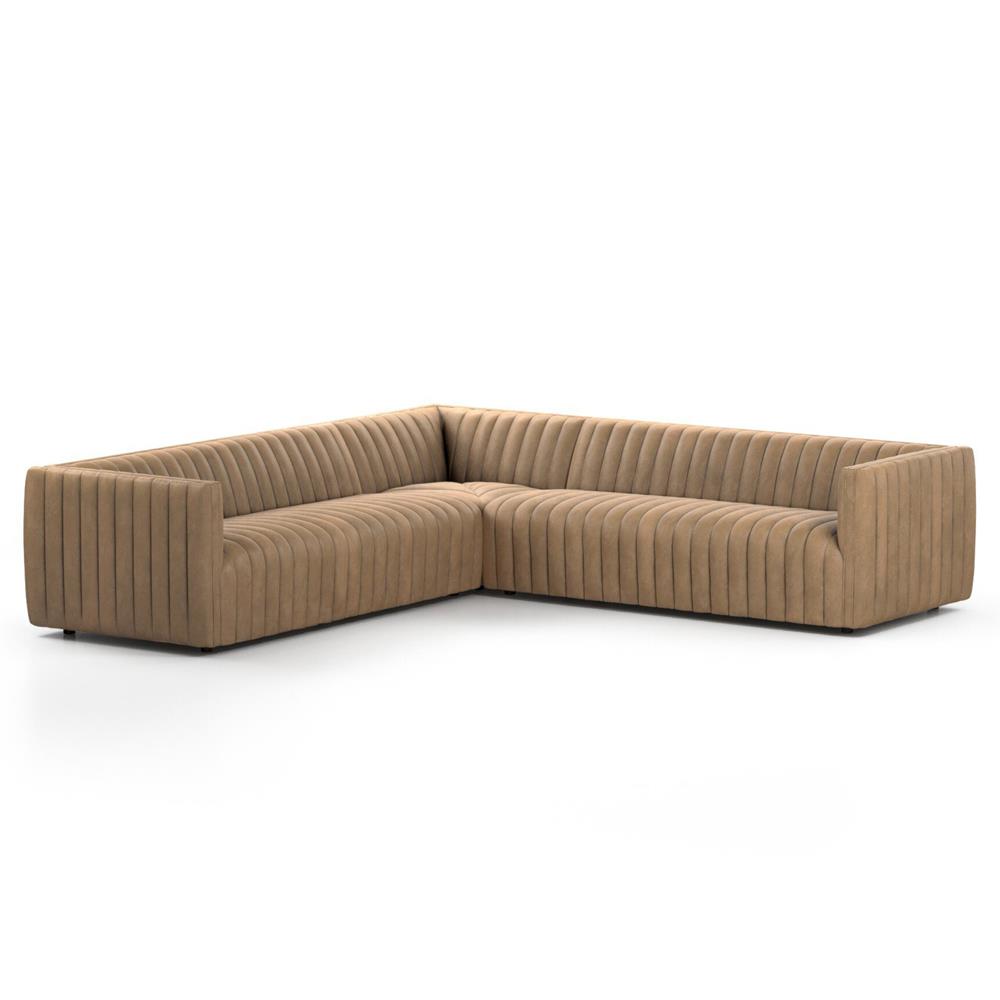Leo Modern Classic Taupe Leather Channel Tufted Corner Sectional - 106"|