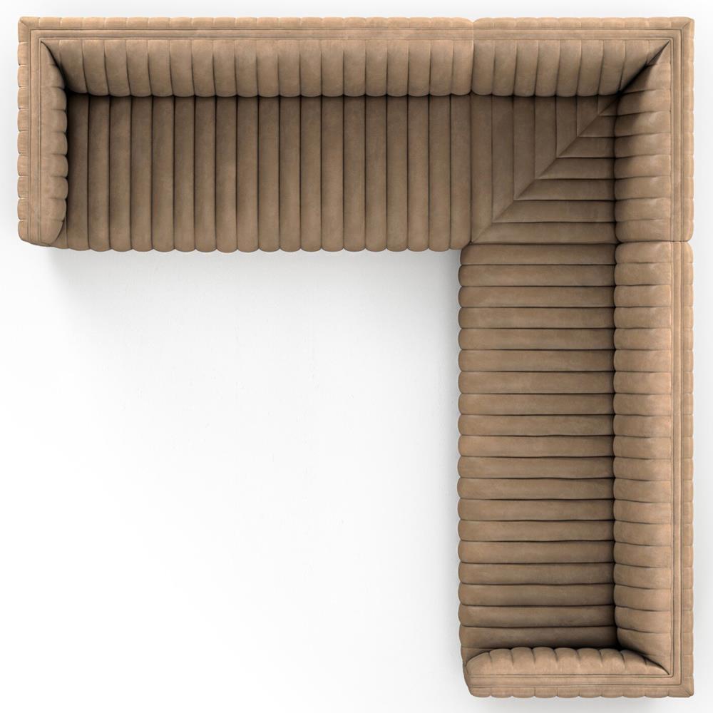 Leo Modern Classic Taupe Leather Channel Tufted Corner Sectional - 106"|