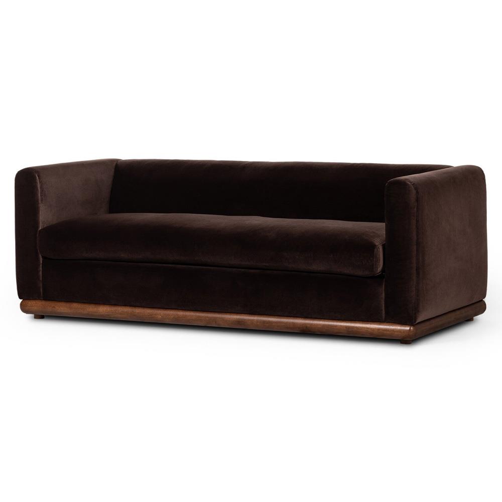 Jordane Mid Century Modern Dark Brown Velvet Sofa - 83"|