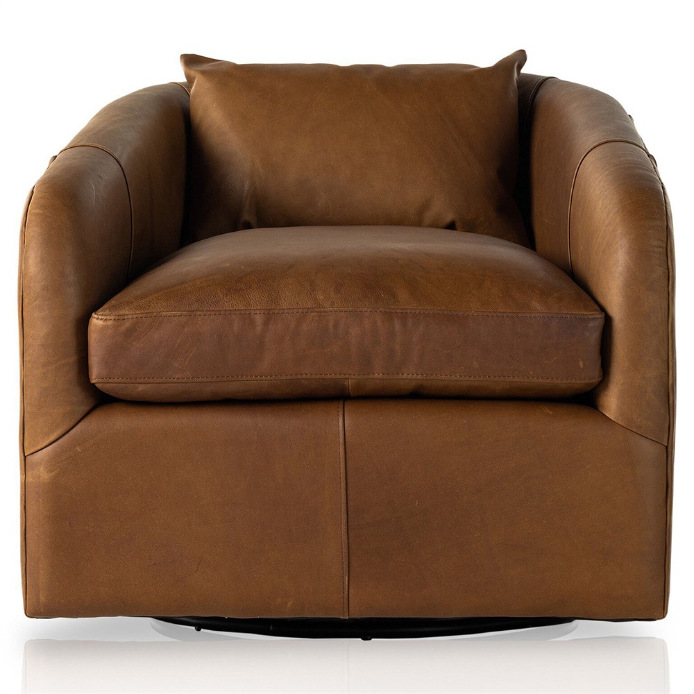 Perrin Modern Classic Brown Leather Swivel Chair|