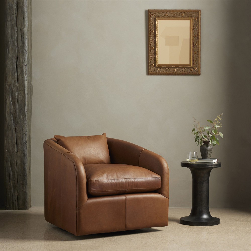 Perrin Modern Classic Brown Leather Swivel Chair|