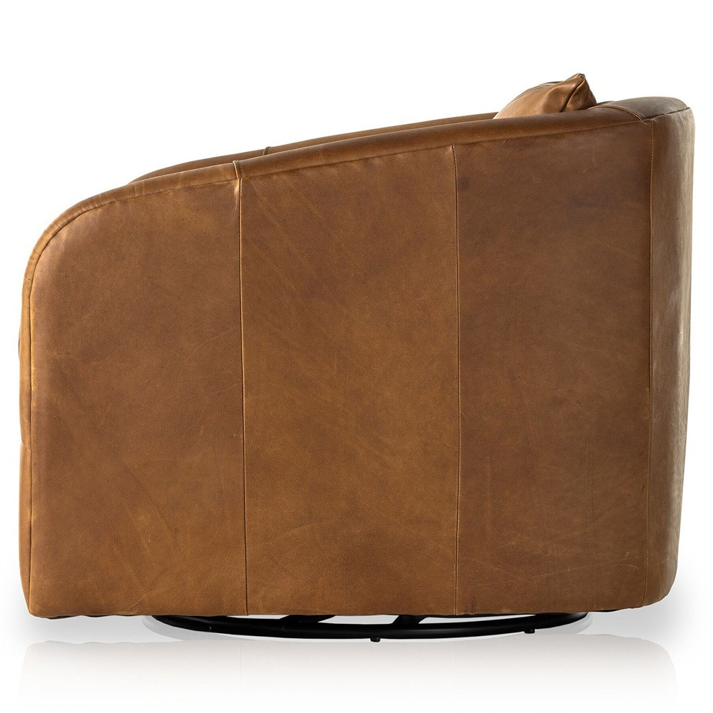 Perrin Modern Classic Brown Leather Swivel Chair|