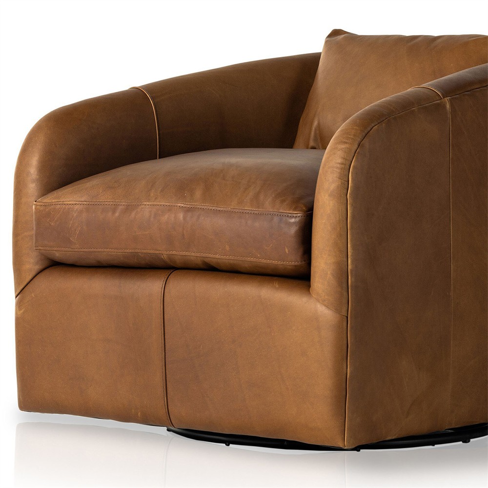 Perrin Modern Classic Brown Leather Swivel Chair|