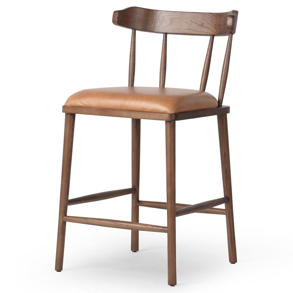 Bella Modern Classic Brown Leather Windsor Counter Stool|