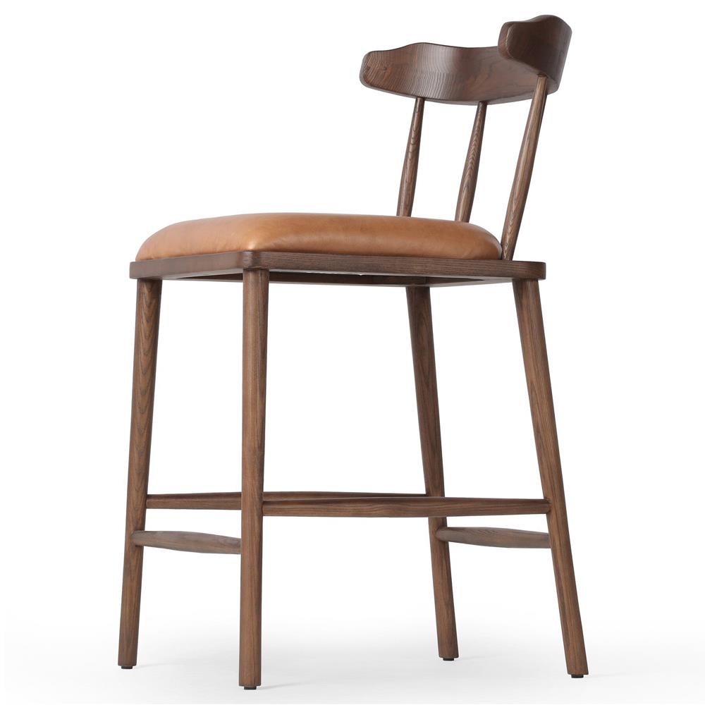 Bella Modern Classic Brown Leather Windsor Counter Stool|