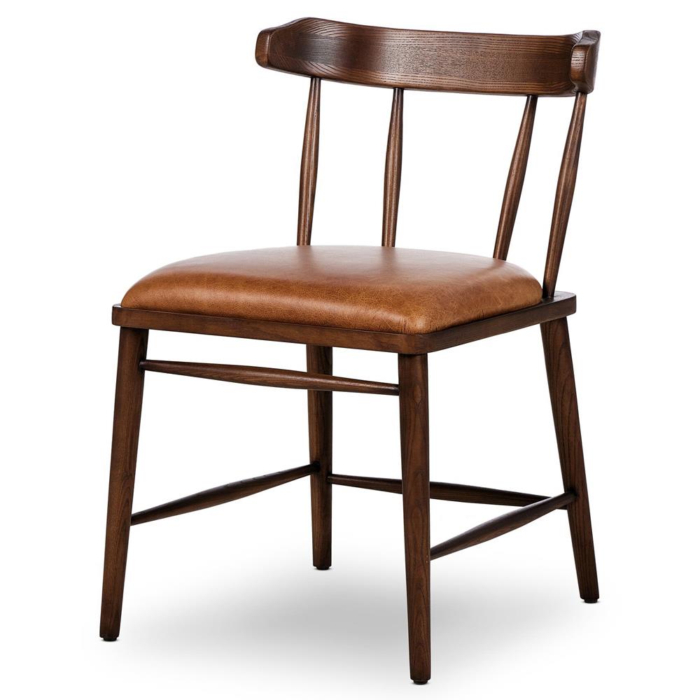 Bella Modern Classic Brown Leather Windsor Dining Side Chair|
