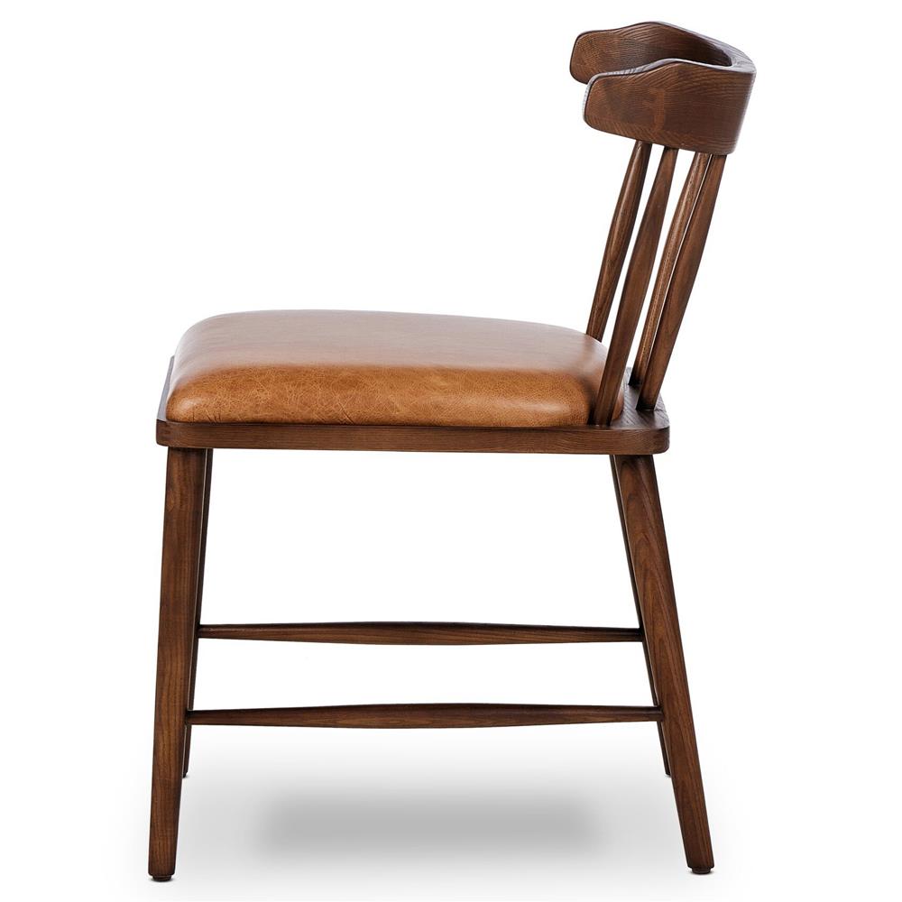 Bella Modern Classic Brown Leather Windsor Dining Side Chair|
