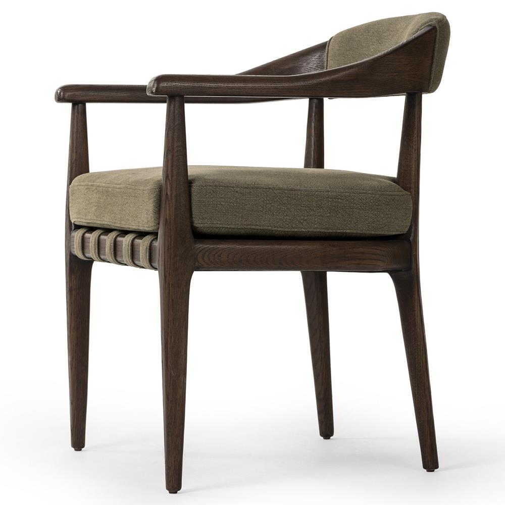 Ilonah Rustic Lodge Olive Green Linen Brown Oak Dining Arm Chair