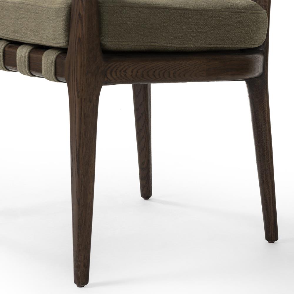 Ilonah Rustic Lodge Olive Green Linen Brown Oak Dining Arm Chair