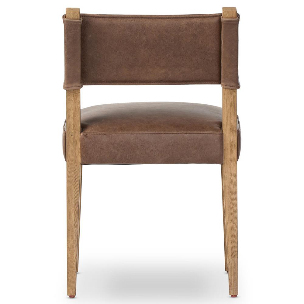 Ely Rustic Lodge Brown Leather Oak Dining Side Chair|
