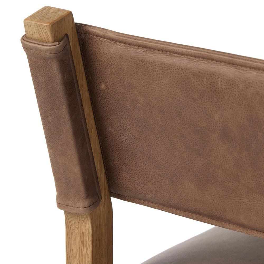 Ely Rustic Lodge Brown Leather Oak Dining Side Chair|