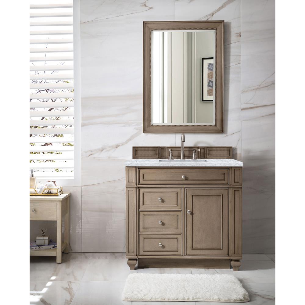 Fynn French Country Carrara Marble Whitewashed Wood Vanity Sink - 36"|