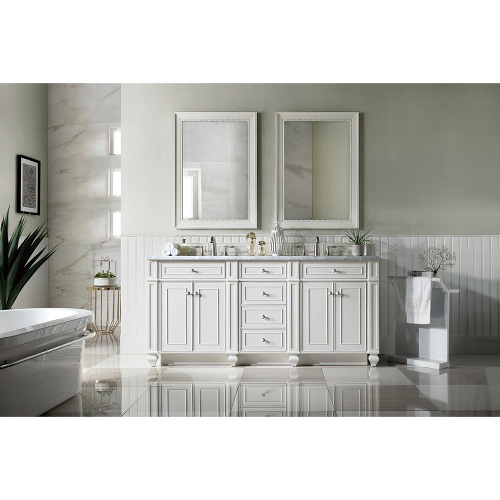 Fynn French Country Carrara Marble White Wood Double Vanity Sink - 72"|